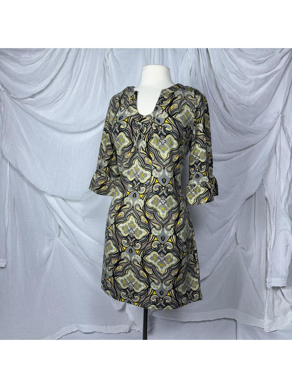 Vintage Hippie Indie Bohemian Tapestry Patterned Mini Dress (L)